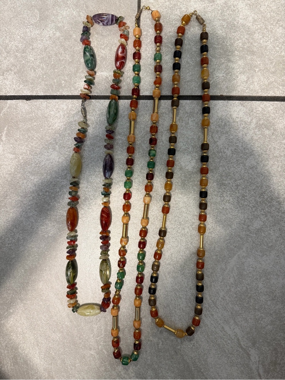 Vintage 70’s Boho Lucite Agate? Beaded Necklaces Lot + Freebie